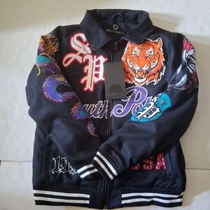 Southpole Black Mens Varsity Bomber Jacket Size Medium NWT